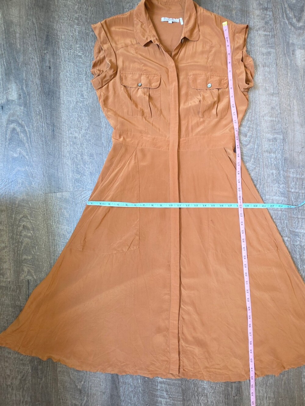 Broadway & Broome 100% Silk Safairi Shirt Midi Dress Women's 4 Terracotta Pocket - Picture 11 of 13